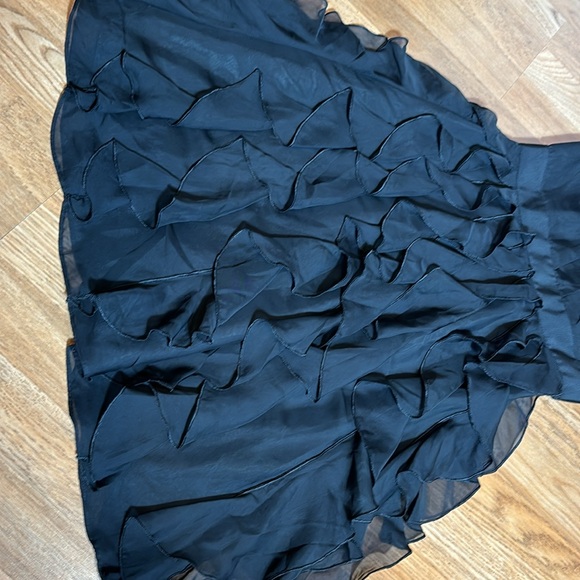 White House Black Market, strapless solid black ruffle midi dress. Size 0. - Picture 11 of 17